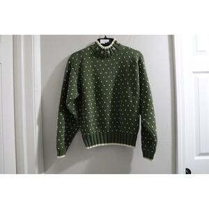 Lizwear Green Knit‎ Sweater Mock Neck Long Sleeve Geometric Pattern